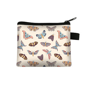 Butterfly Pattern Polyester Clutch Bags, Change Purse with Zipper & Key Ring, for Women, Rectangle, Moccasin, 13.5x11cm