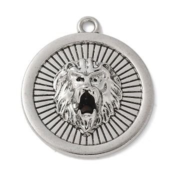 Alloy Pendants, Flat Round with Lion, Platinum, 37.5x33x10.5mm, Hole: 2.5mm