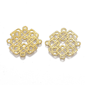 Brass Filigree Joiners Links, Nickel Free, Chinese Knot, Raw(Unplated), 28x28x1.5mm, Hole: 1mm