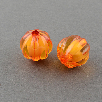 Autumn Theme Transparent Acrylic Beads, Bead in Bead, Round, Pumpkin, Orange Red, 14mm, Hole: 2mm, about 390pcs/500g