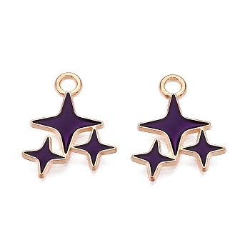 Alloy Enamel Pendants, Light Gold, Lead Free & Cadmium Free, Star Charm, Purple, 18x14x1mm, Hole: 2mm