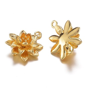 Long-Lasting Plated Brass Links connectors, Flower, Cadmium Free & Lead Free & Nickel Free, Real 18K Gold Plated, 20x16x7mm, Hole: 1.5mm