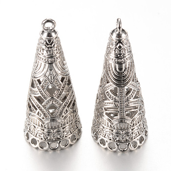 Alloy Pendant Bails, Cone, Tassel Cap Bail, Cadmium Free & Lead Free, Platinum, 48x19mm, Hole: 2mm, Inner Measure: 17mm