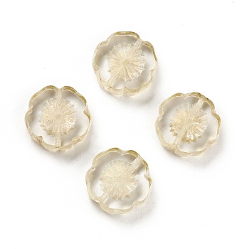 Transparent Czech Glass Beads, Flower, Lemon Chiffon, 14x5mm, Hole: 1mm