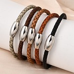 Adjustable Imitation Cord Bracelets for Women Men, with 304 Stainless Steel Magnetic Clasp, Stainless Steel Color, 8.07~8.27 inch(20.5~21cm)(BJEW-F532-01P)