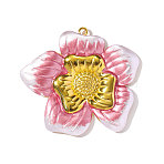 304 Stainless Steel Enamel Big Pendants, Flower Charms, Ion Plating(IP) Hand Polished, Pearl Pink, Real 18K Gold Plated, 56x51mm(STAS-OY002-40G-01)