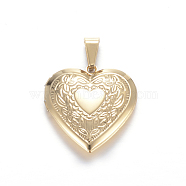 316 Surgical Stainless Steel Locket Pendants, Heart, Real 18K Gold Plated, 29x29x7mm, Hole: 9x5mm, Inner: 21x17mm(X-STAS-N0016-03G)