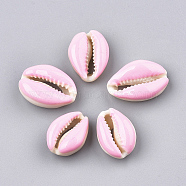Natural Cowrie Shell Beads, with Enamel, No Hole/Undrilled, Pink, 20~26x13~18x5~7mm(X-SHEL-S274-04G)