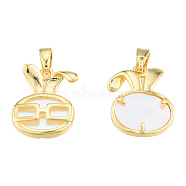 Natural Freshwater Shell Pendants, with Brass Findings, Nickel Free, Rabbit Charm, Real 18K Gold Plated, 16x13x3mm, Hole: 2.5x4mm(KK-N231-407)