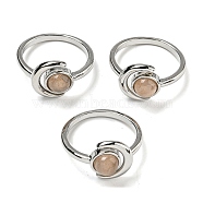 Natural Sunstone Adjustable Rings, with Platinum Brass Findings, Long-Lasting Plated, Jewely for Women, Moon with Round, US Size 8(18.1mm).(RJEW-K269-09P-02)