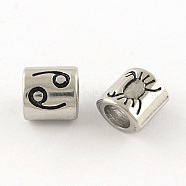 Smooth Surface 304 Stainless Steel European Bead, Large Hole Beads, Oval Constellation/Zodiac Sign Style, Cancer, 9x8.5x6.5mm, Hole: 4.5mm(STAS-R079-A06)