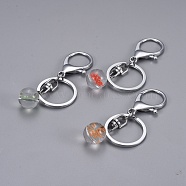 Glass Pendants Keychain, with Brass Jump Ring and Alloy Key Clasps, Round, Mixed Color, 73~74mm, round: 20.5x15~16mm(KEYC-JKC00192-M)