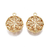 Brass Pendants, Hollow, Nickel Free, Flat Round, Real 18K Gold Plated, 23x19.5x10mm, Hole: 2mm(KK-S356-385G-NF)