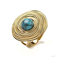 304 Stainless Steel Open Cuff Rings, Synthetic Turquoise Round Finger Rings for Women Men, Real 18K Gold Plated, Adjustable(STAS-Z060-13G-02)