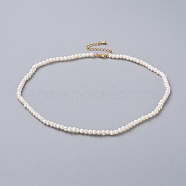 Natural Freshwater Pearl Necklaces, with Brass Extender Chains and Kraft Paper Cardboard Jewelry Boxes, White, 14.57 inch(37cm)(NJEW-JN02515)