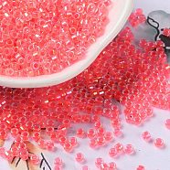 Glass Seed Beads, Opaque Colours Rainbow, Cylinder, Light Coral, 2.5x2mm, Hole: 1.4mm(X-SEED-S042-13A-07)