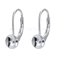 925 Sterling Silver Leverback Earring Findings, with Cup Pearl Peg Bails Pin, for Half Drilled Beads, Rhodium Plated, 17mm, Pin: 0.7mm, Bail: 6mm, pin: 0.6mm(X-STER-I017-084I-P)