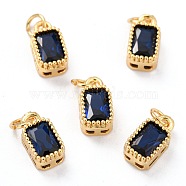 Real 18K Gold Plated Brass Inlaid Cubic Zirconia Charms, with Jump Ring, Long-Lasting Plated, Rectangle, Dark Blue, 9.5x5x3.5mm, Jump Ring: 4x0.5mm, 2.5mm Inner Diameter(ZIRC-L100-075G-05)