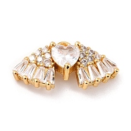 Eco-Friendly Brass Micro Pave Clear Cubic Zirconia Charms, Cadmium Free & Lead Free, Heart and Wing, Real 18K Gold Plated, 10x19x5mm, Hole: 1.6mm(ZIRC-C027-07G-RS)