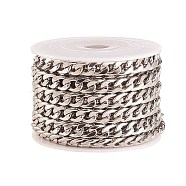 304 Stainless Steel Cuban Link Chains, Chunky Curb Chains, Unwelded, with Spool, Stainless Steel Color, 7.5x2mm, about 16.4 Feet(5m)/roll(CHS-CJ0001-27B)