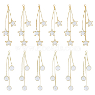 12Pcs 2 Style Brass Micro Pave Clear Cubic Zirconia Tassel Big Pendants, Flat Round & Star, for Earring Making, for Women, Golden, 62.5~60mm, Hole: 1.8mm, 6Pcs/style(FIND-DC0003-49)