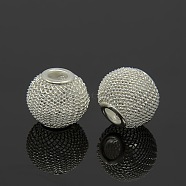 DIY Material Silver Color Plated Rondelle Iron Wire Mesh Beads for Basketball Wives Earrings Making, Size: about 16mm in diameter, 14mm thick, hole: 5mm(X-IFIN-16D-S)