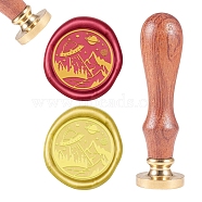 Brass Wax Seal Stamp, with Natural Rosewood Handle, for DIY Scrapbooking, Planet Pattern, Stamp: 25mm, Handle: 79.5x21.5mm(AJEW-CP0002-05-90X)