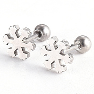 201 Stainless Steel Barbell Cartilage Earrings, Screw Back Earrings, with 304 Stainless Steel Pins, Snowflake, Stainless Steel Color, 8x8x2mm, Pin: 1mm(EJEW-R147-24)