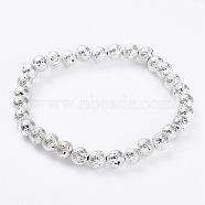 Electroplated Natural Lava Rock Beads Stretch Bracelets, Long-Lasting Plated, Round, Silver Plated, 2-1/4 inch(5.8cm), Bead: 6.5~7mm(BJEW-G623-01S-6mm)