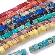 Natural Imperial Jasper Beads Strands, Dyed, Cube, Mixed Color, 4.5x4.5x4.5mm, Hole: 0.8mm, about 87~88pcs/strand, 15.1 inch~15.3 inch(38.5~39cm)(G-I248-02)