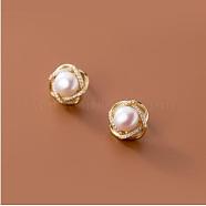 Natural Pearl Flower Stud Earrings, Brass Jewelry, Golden, 14mm, Pin: 0.7mm(JE1116A)