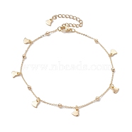 Brass Cable Chain Anklets, Satellite Chains, Heart Charm Anklets, Golden, 8-7/8 inch(22.5cm)(AJEW-AN00601-02)