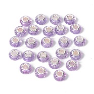Rondelle Resin European Beads, Large Hole Beads, with Glitter Powder and Platinum Tone Brass Double Cores, Lilac, 13.5x8mm, Hole: 5mm(RPDL-A001-01-03)
