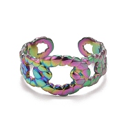 Rainbow Color Ion Plating(IP) 304 Stainless Steel Oval Open Cuff Ring for Women, US Size 8 1/4(18.3mm)(RJEW-A005-39MC)