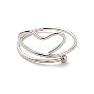 201 Stainless Steel Wrapped Fing Rings for Women, Hollow Heart, Stainless Steel Color, 1.2~3.5mm, Inner Diameter: US Size 8(18.1mm), Heart: 12.5x15.5mm(STAS-K247-03P)