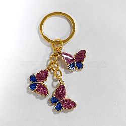 Alloy Enamel Keychain, with Iron Ring, Butterfly, Medium Blue, 7.4cm(KEYC-YW00017-03)