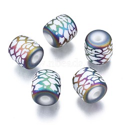Electroplate Glass Beads, Frosted, Column with Other Pattern, Colorful, 11.5x11.5mm, Hole: 2.5mm, about 100pcs/bag(EGLA-S196-17B-06)