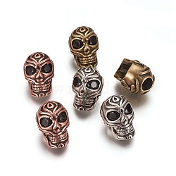 Brass Beads, with Cubic Zirconia, Long-Lasting Plated, Skull, Black, Mixed Color, 17.5~18x12x14~14.5mm, Hole: 5mm(KK-K238-33)