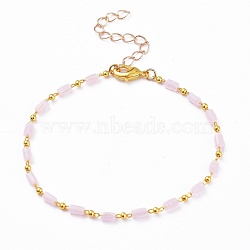 Chain Bracelets, with Handmade Glass Beaded Chains and Brass Lobster Claw Clasps, Lead Free & Cadmium Free, Pink, 7-5/8 inch(19.4cm)(BJEW-JB05669-01)