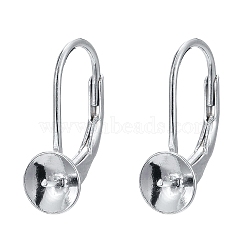 925 Sterling Silver Leverback Earring Findings, with Cup Pearl Peg Bails Pin, for Half Drilled Beads, Platinum, 17mm, Pin: 0.7mm, Bail: 6mm, pin: 0.6mm(X-STER-I017-084I-P)