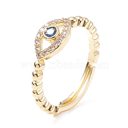 Cubic Zirconia Horse Eye Adjustable Ring, Brass Jewelry for Women, Cadmium Free & Lead Free, Real 18K Gold Plated, Inner Diameter: 16.5~22mm(RJEW-C028-04G)
