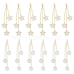12Pcs 2 Style Brass Micro Pave Clear Cubic Zirconia Tassel Big Pendants, Flat Round & Star, for Earring Making, for Women, Golden, 62.5~60mm, Hole: 1.8mm, 6Pcs/style(FIND-DC0003-49)