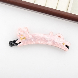 Cute Cat Cellulose Acetate Banana Hair Clips, with Rhinestone, Hair Accessories for Girls, Pink, 110x37x18mm(PW-WG20811-04)