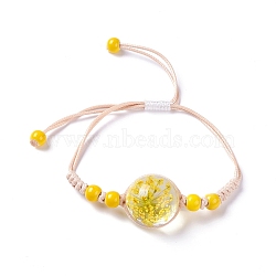 Handmade Dry Pressed Flower Link Bracelet for Girl Women, Babysbreath Glass Cover Beads Adjustable Bracelet, Gold, Inner Diameter: 5/8~ 3-1/8 inch(1.5~7.9cm)(BJEW-C004-01D)