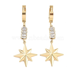 Star 304 Stainless Steel Dangle Earrings, Glass Hoop Earrings for Women, Real 18K Gold Plated, 49.5x18mm(EJEW-L283-077G)