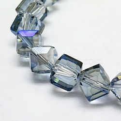 Half Plated Crystal Glass Cube Beads Strands, Faceted, Rainbow Plated, 10~11x10~11x10~11mm, Hole: 1mm(EGLA-F023-C01)