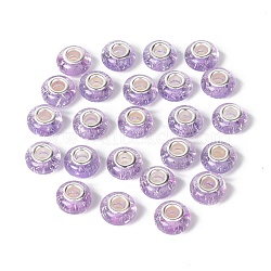 Rondelle Resin European Beads, Large Hole Beads, with Glitter Powder and Platinum Tone Brass Double Cores, Lilac, 13.5x8mm, Hole: 5mm(RPDL-A001-01-03)
