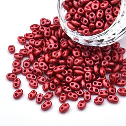 Colours Luster Czech Glass Seed Beads, Metallic Colours, 2-Hole, Oval, Cerise, 5x3.5x2.5mm, Hole: 0.9mm, about 500g/bag(SEED-N004-005-E03)