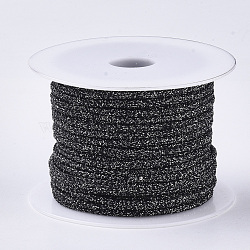Polyester Braided Cords, with Metallic Cord, Black, 4x3mm, about 32.8 yards(30m)/roll(OCOR-N004-01)