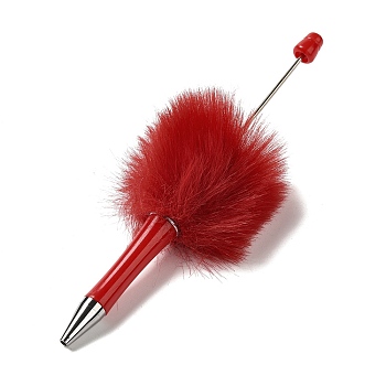 Plastic Ball-Point Pen, Plush Pompom Ball Beadable Pen, for DIY Personalized Pen with Jewelry Bead, FireBrick, 145x53mm, Pin: 1.8mm